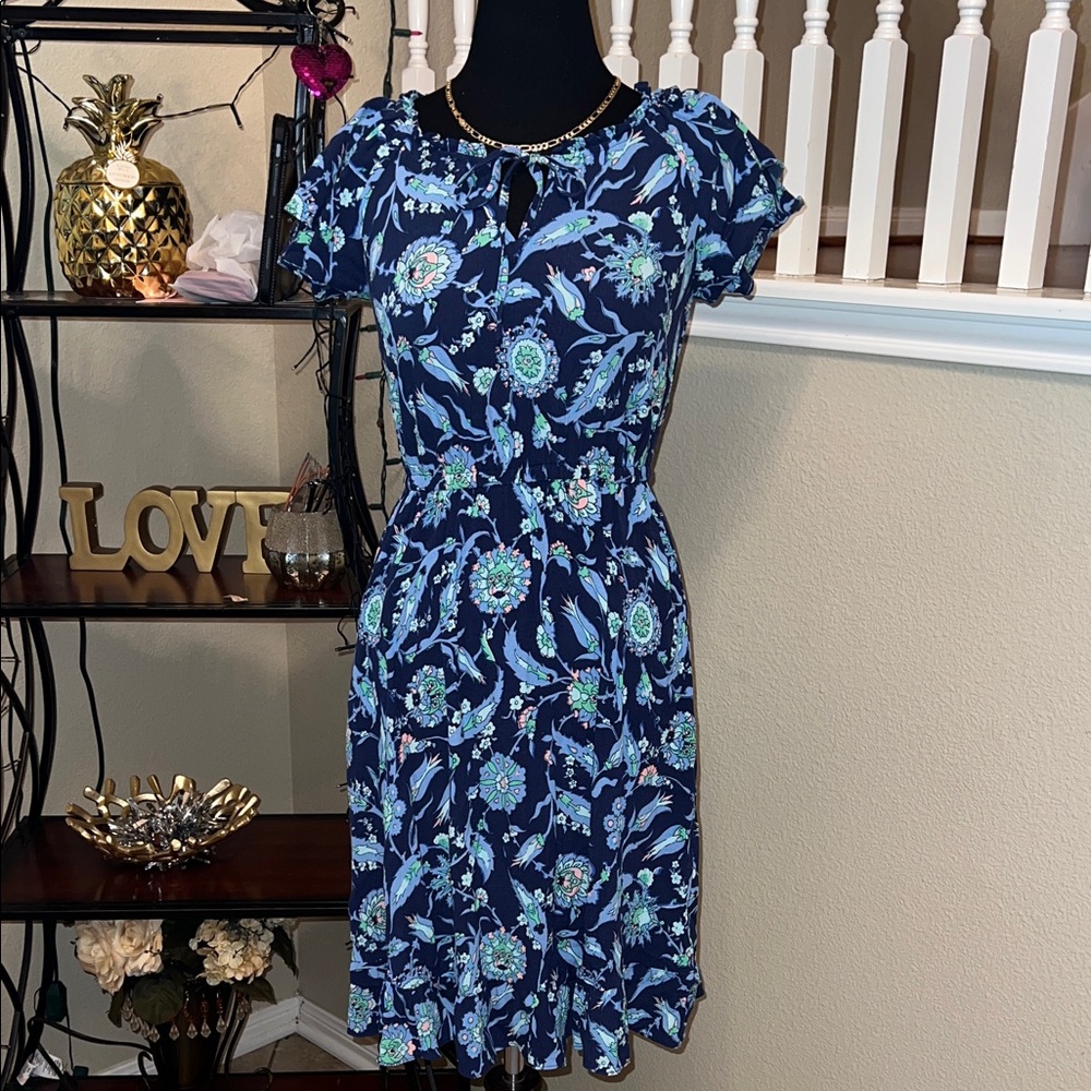 Talbots Blue and Green Floral Midi Dress